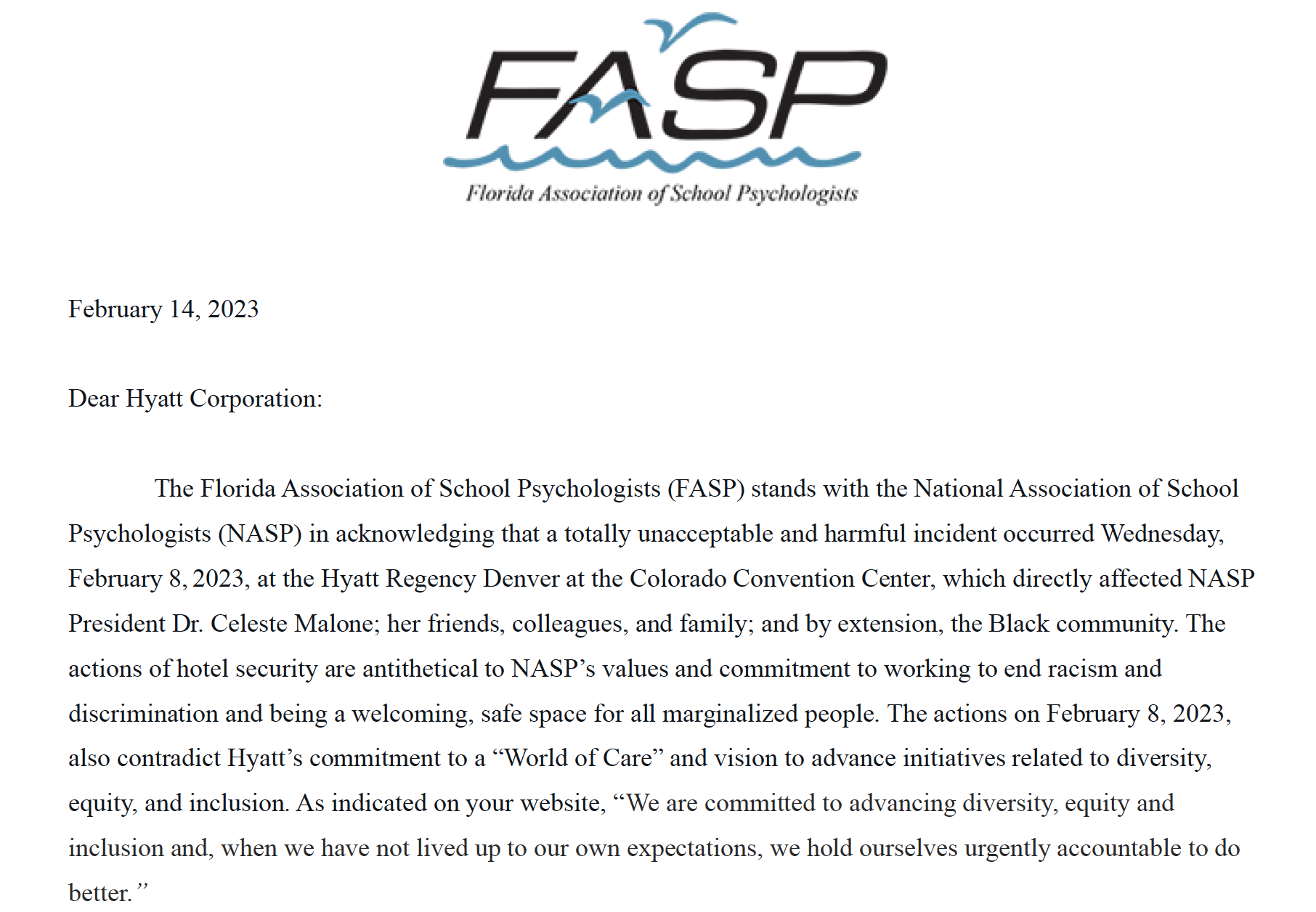 FASP Response to Hyatt Regency Denver